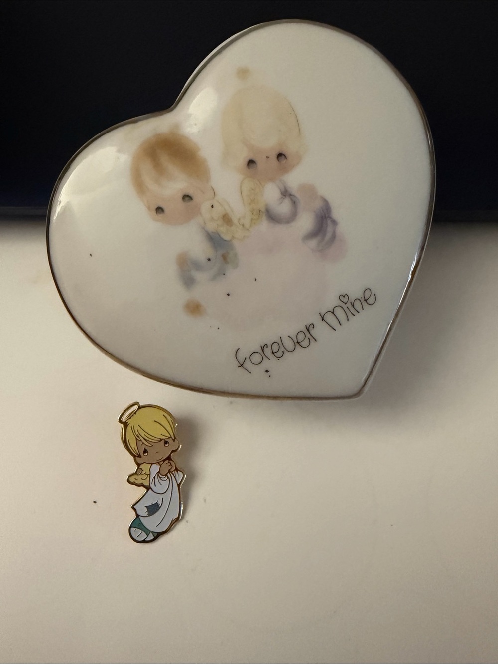 Precious Moments Heart Trinket Box - White and Pin